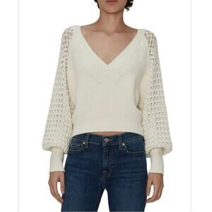 7 For All Mankind Cream Ivory Chunky Knit V-Neck Sweater Women’s Size Large